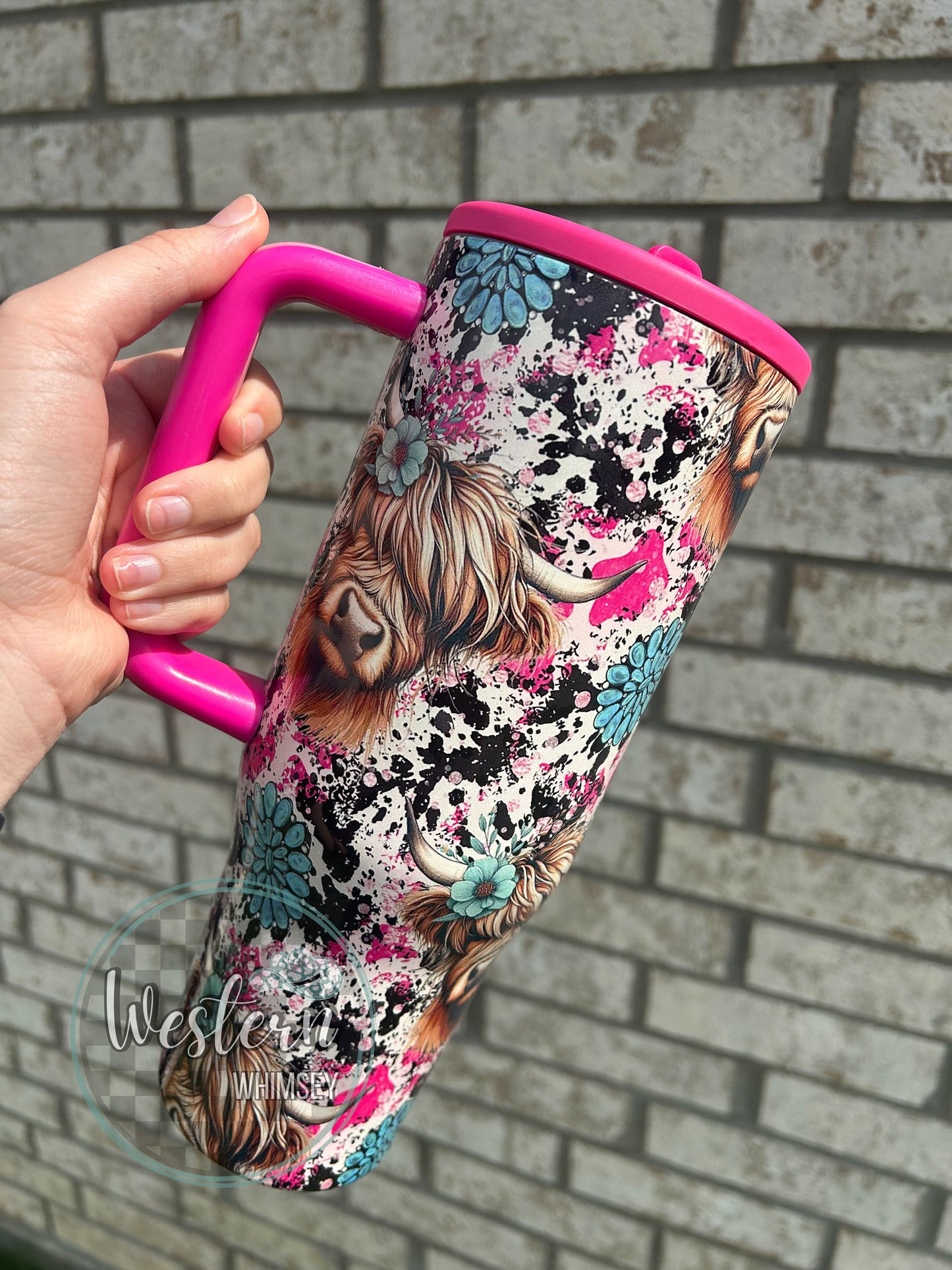 Hot Pink Cow Tumbler