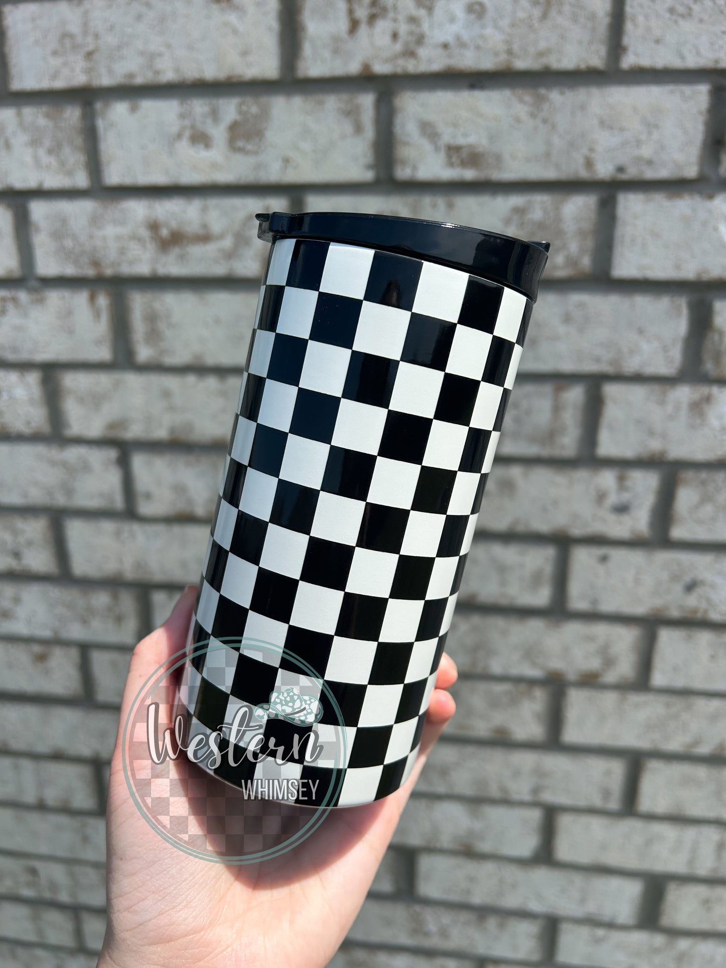 B&W Checkered Koozie Cup