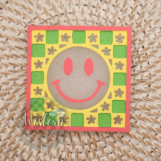 Checkered Flower Happy Face Freshie