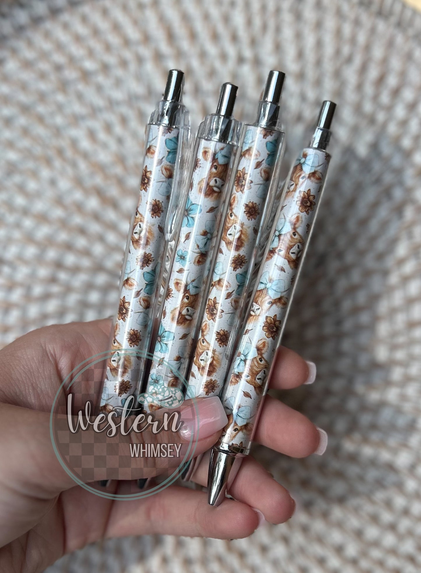 Teal Highland Cow Printed Pen