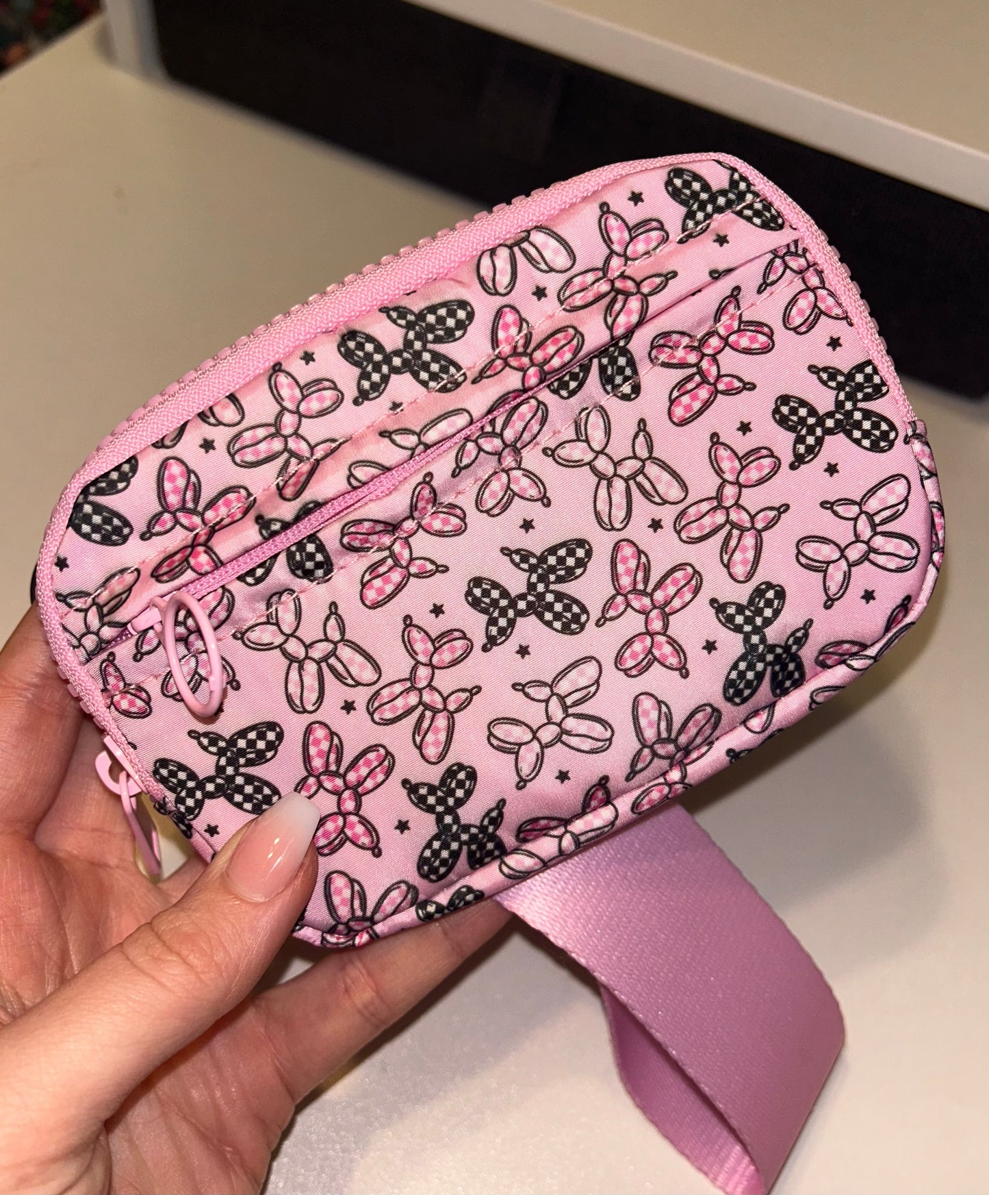 Checkered Balloon Dog Wristlet Wallet