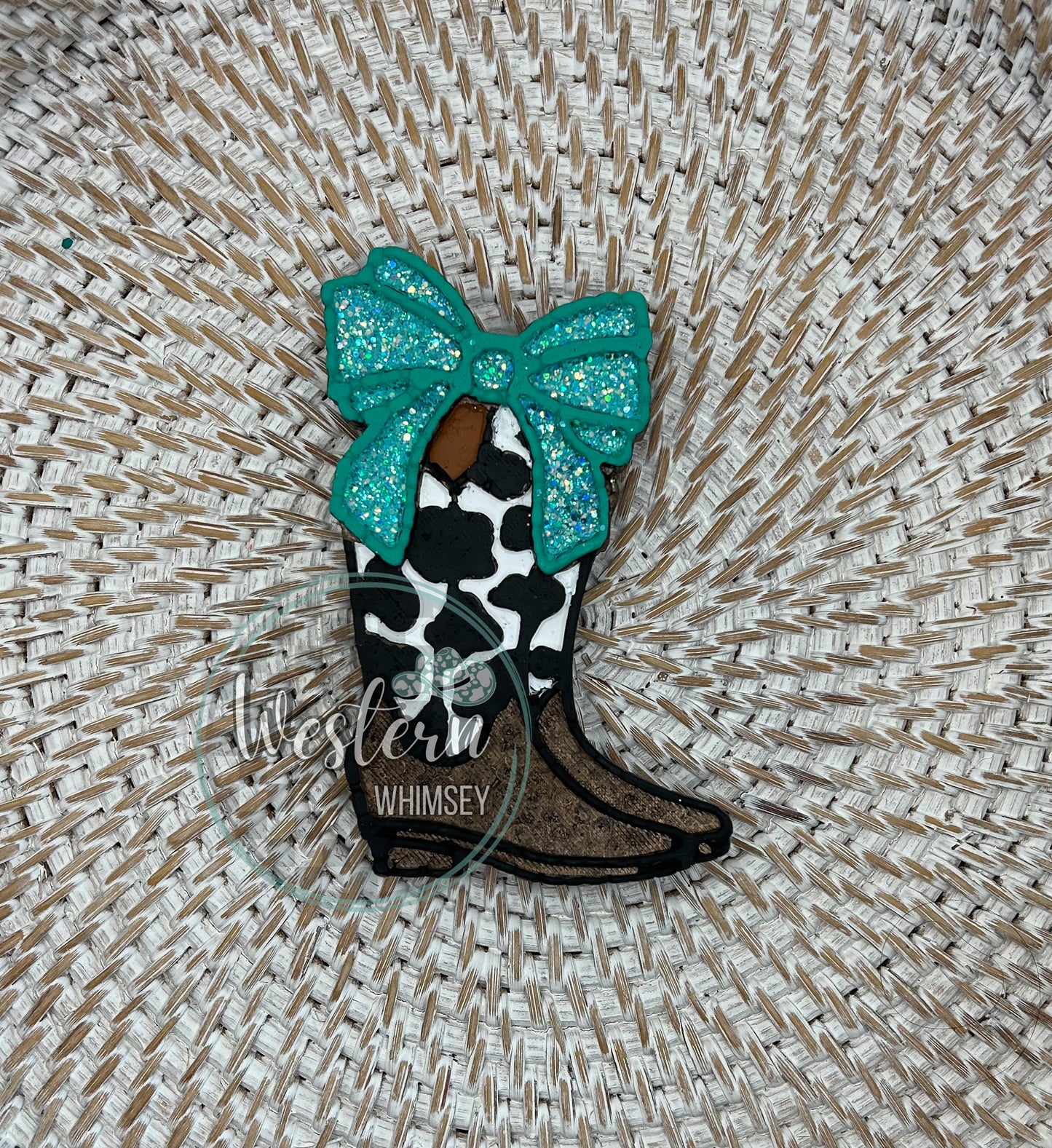 Cow Print Boots with Bow Freshie