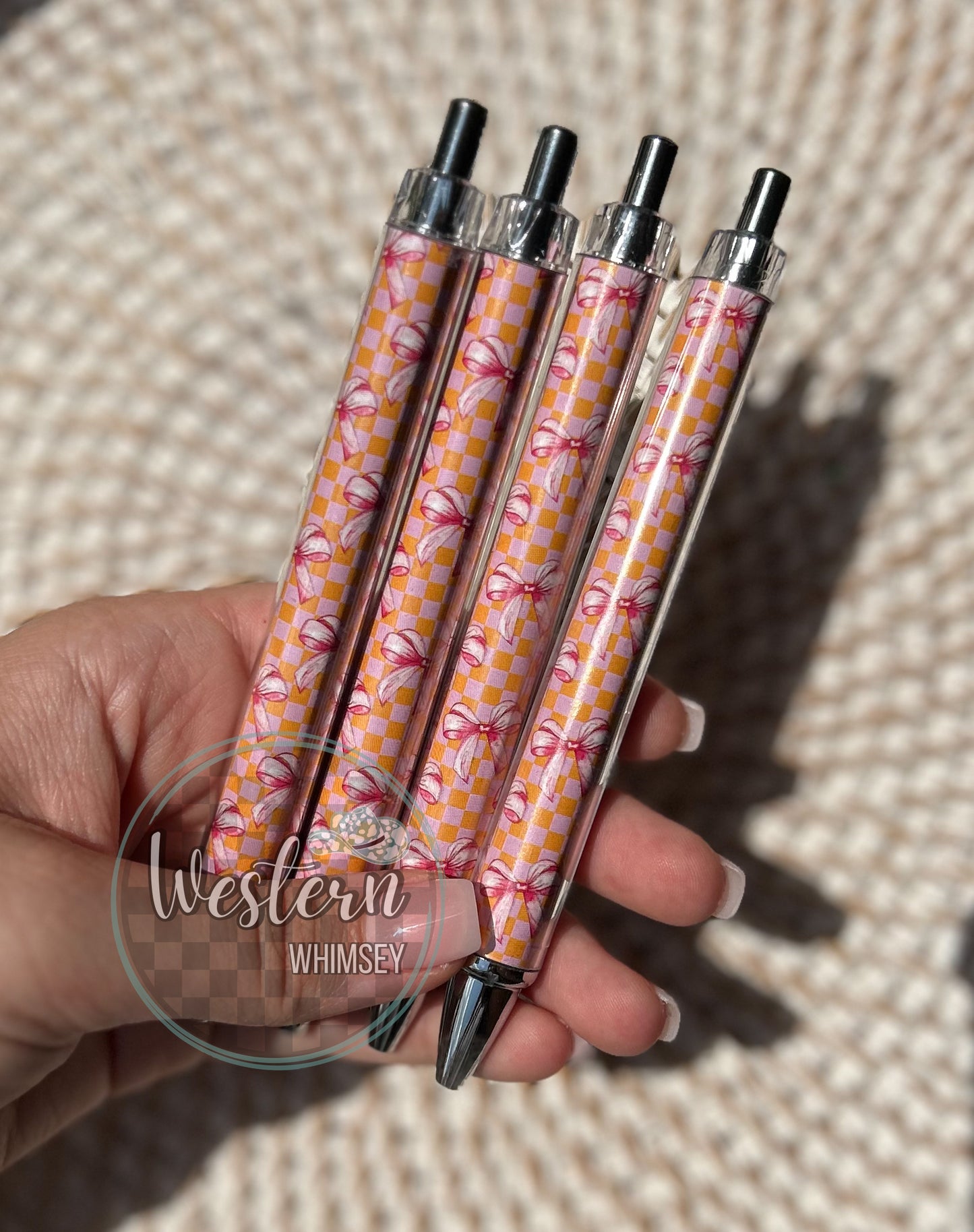 Checkered Bows Printed Pen