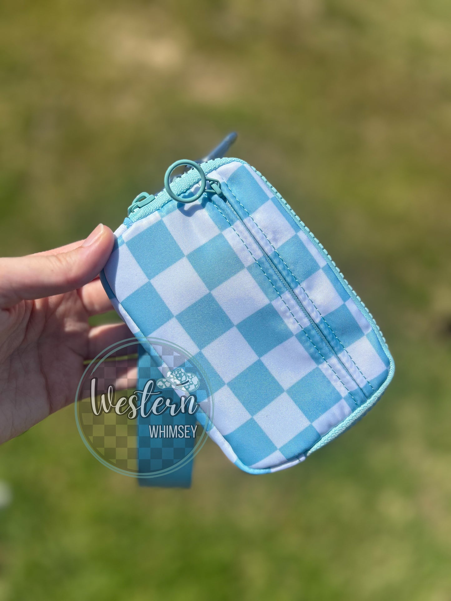 Teal Checkered Wristlet Wallet