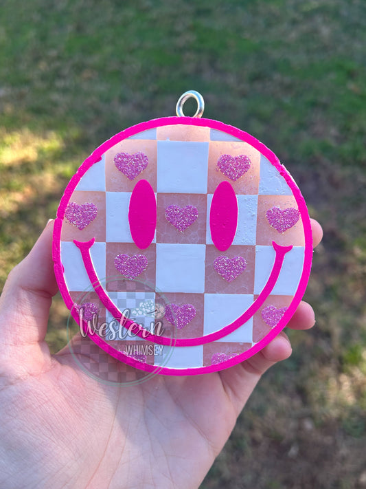 Checkered Heart Happy Face Freshie