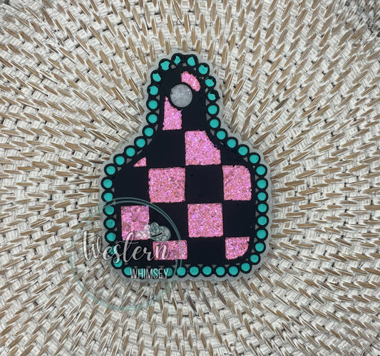 Checkered Cow Tag Freshie
