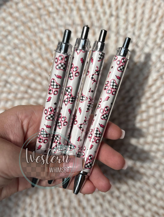 Checkered Paws/Bows Printed Pen