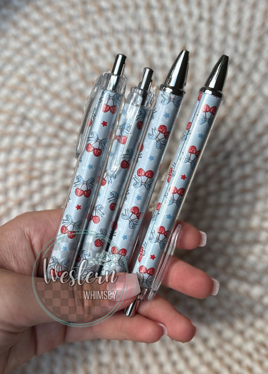 Red,White,Blue Cherry Printed Pen