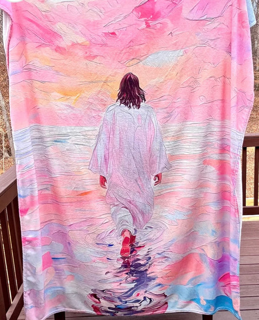 Pink Jesus Watercolor Blanket