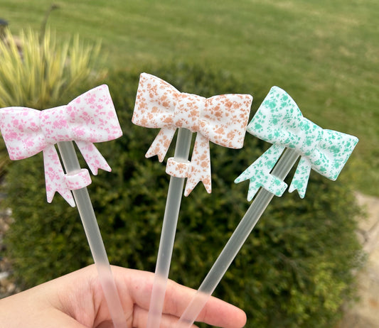 Floral Large Bow Straw Toppers