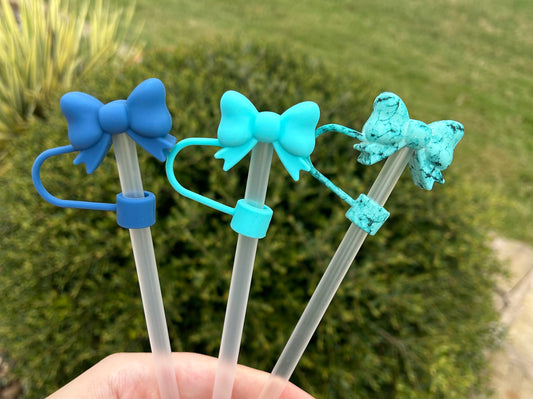 Blue Small Bow Straw Toppers