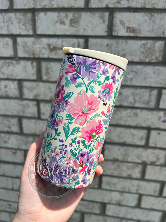 Purple Floral Koozie Cup