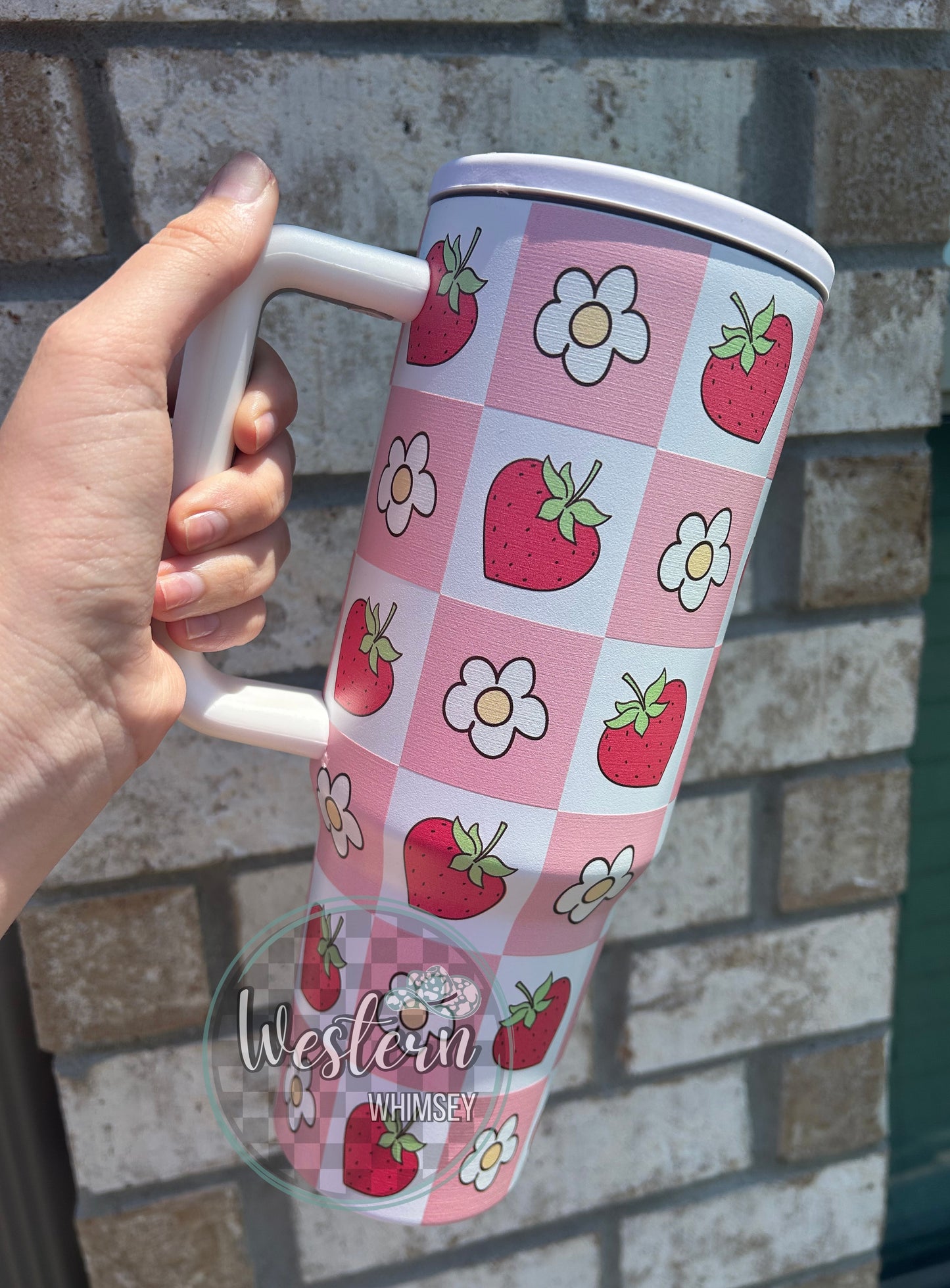 Checkered Strawberry Tumbler