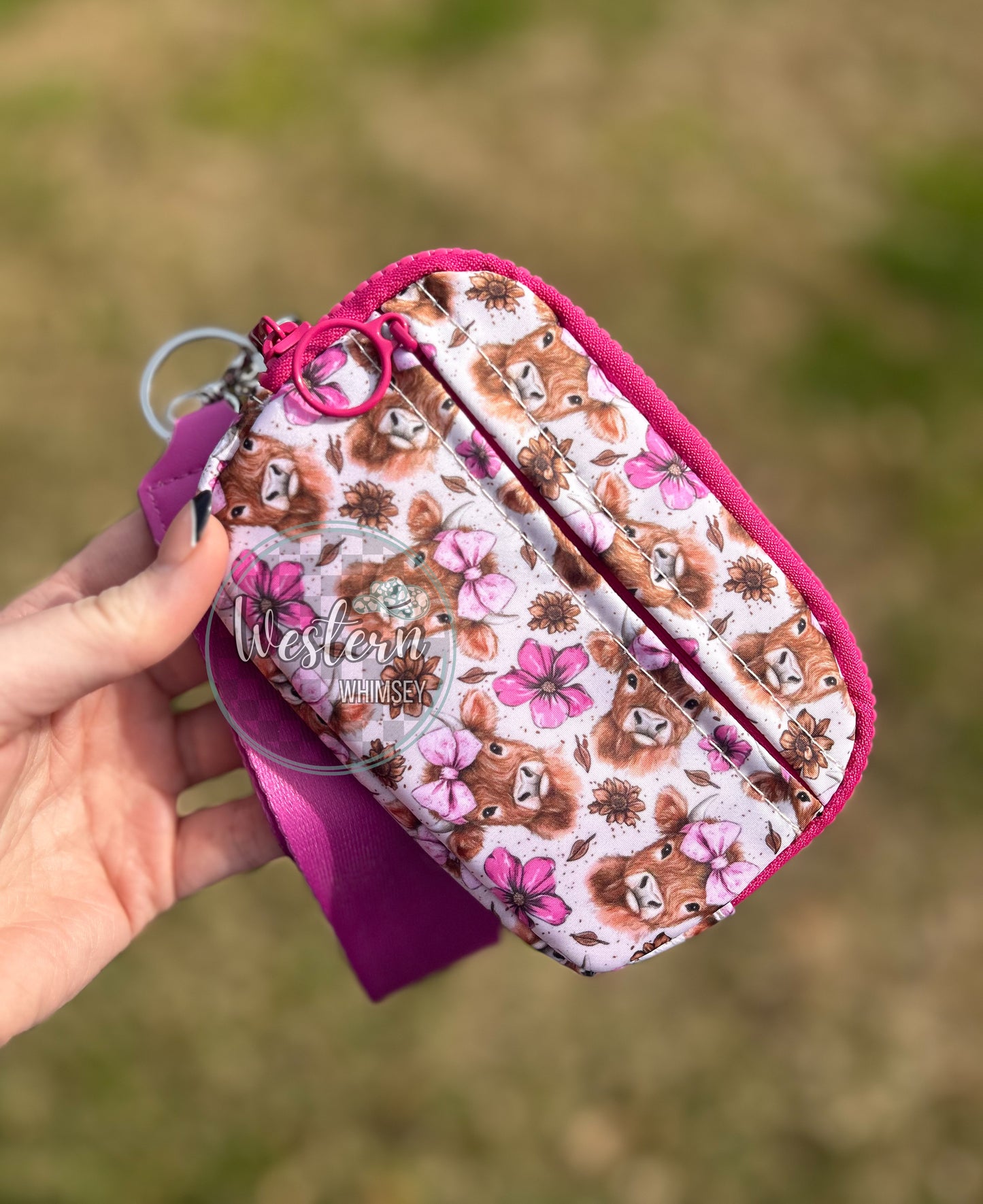 Pink Highland Cow Wristlet Wallet