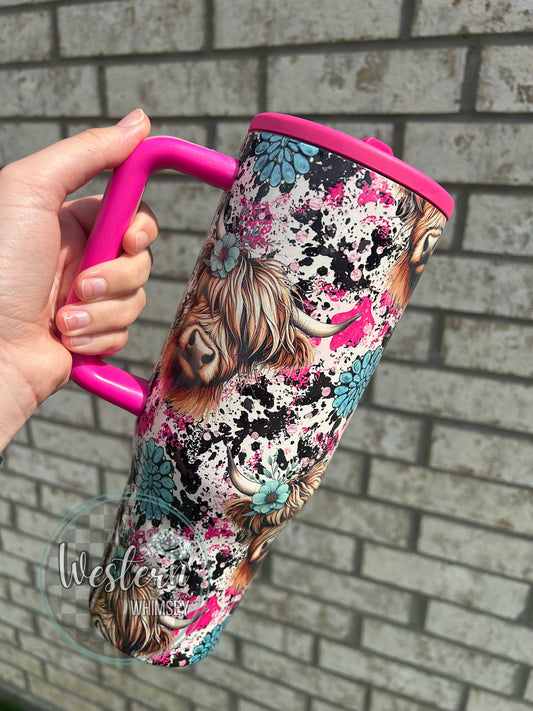 Hot Pink Cow Tumbler