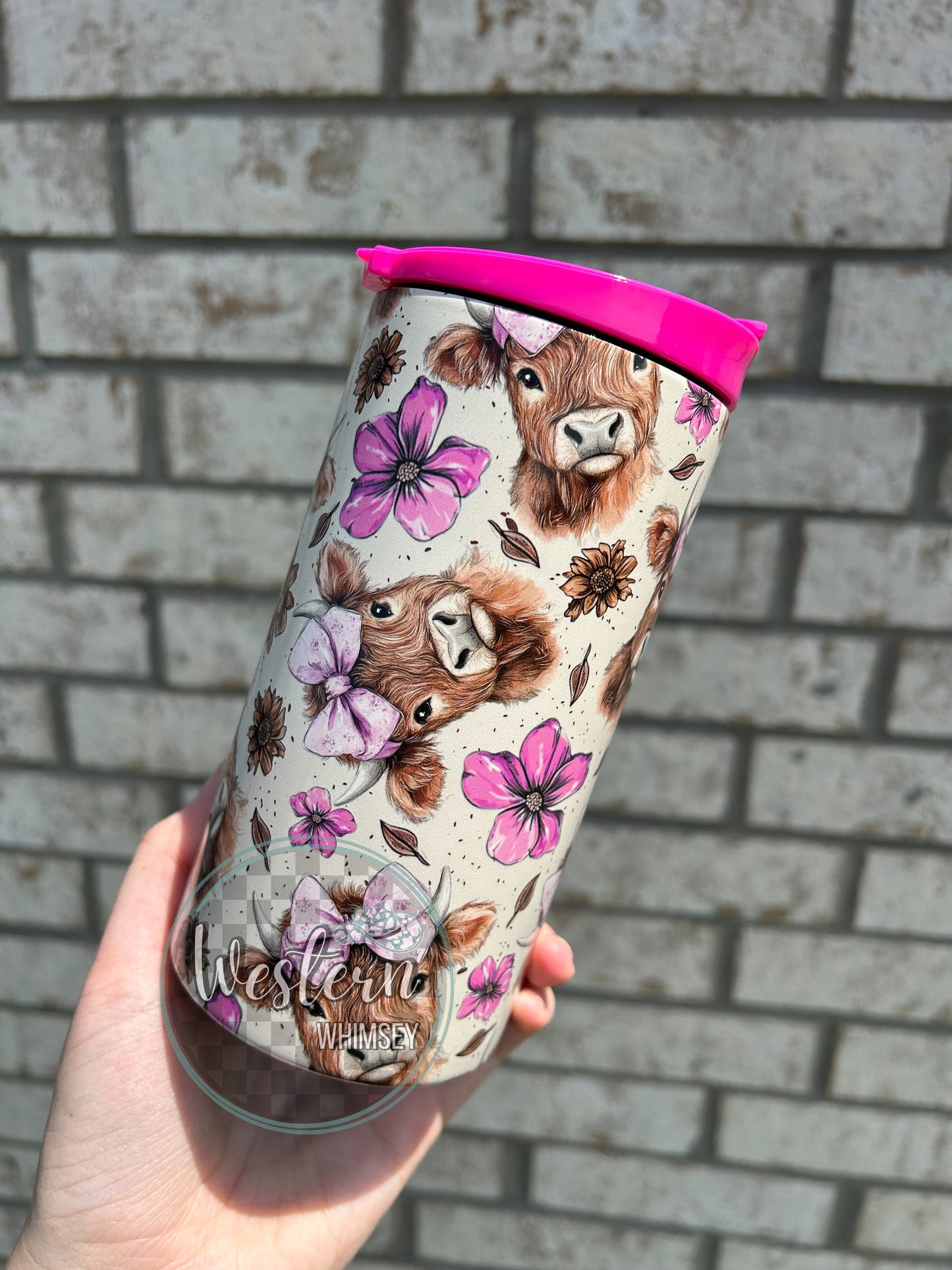 Pink Highland Cow Koozie Cup