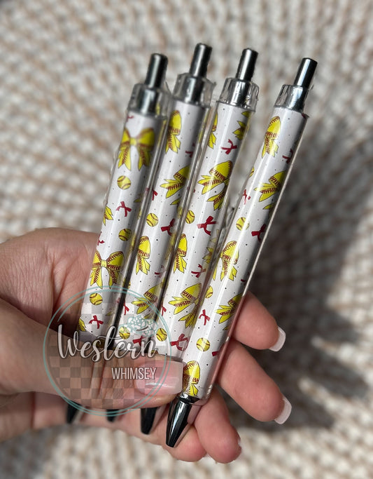Softball Bow Printed Pen