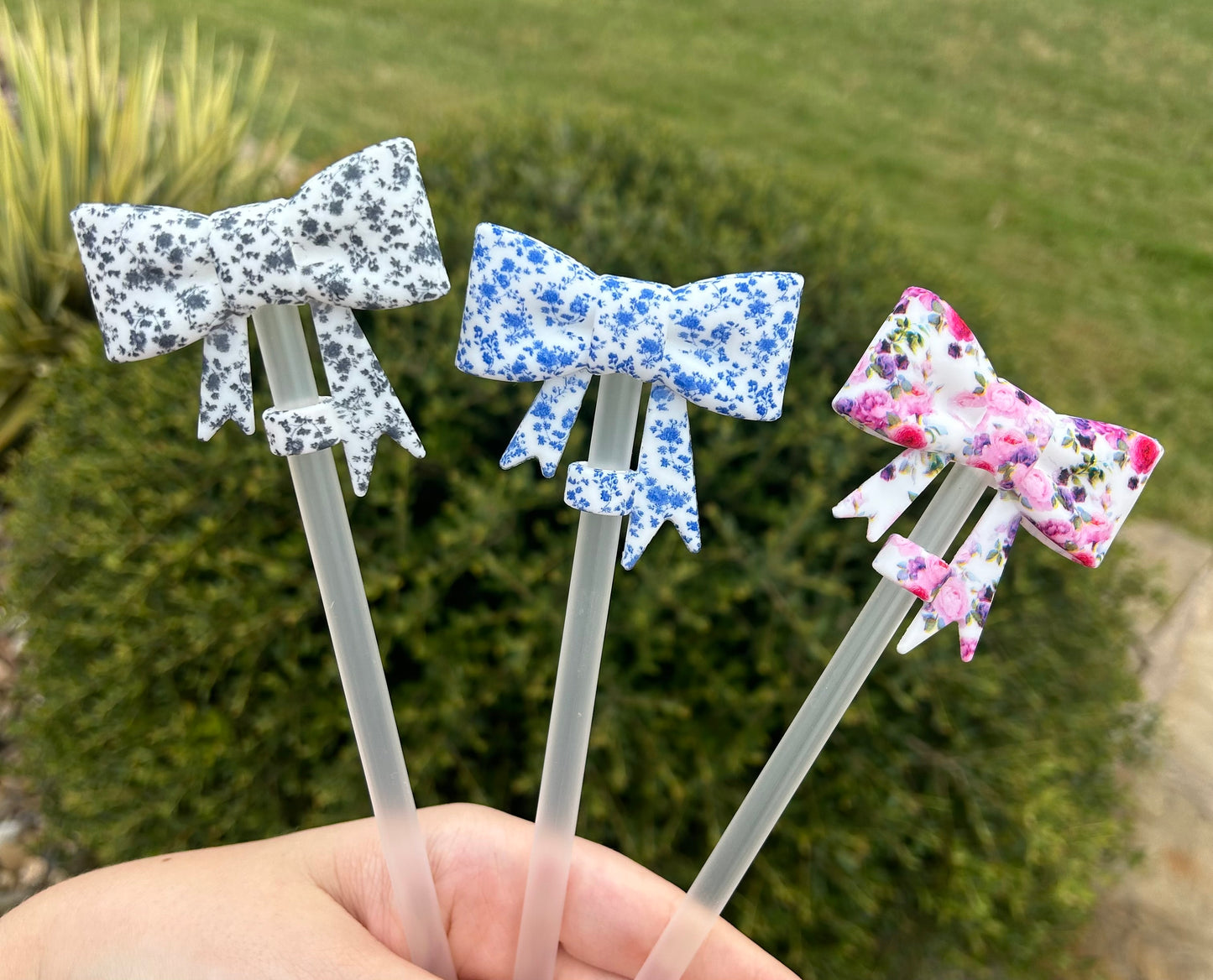 Floral Large Bow Straw Toppers