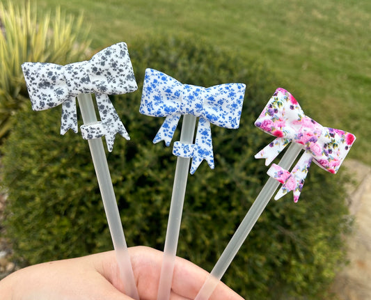 Floral Large Bow Straw Toppers