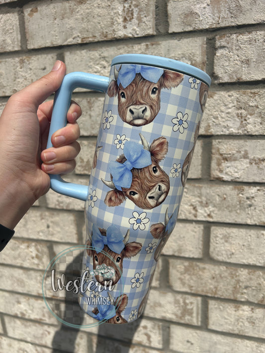 Gingham Highland Cow Tumbler