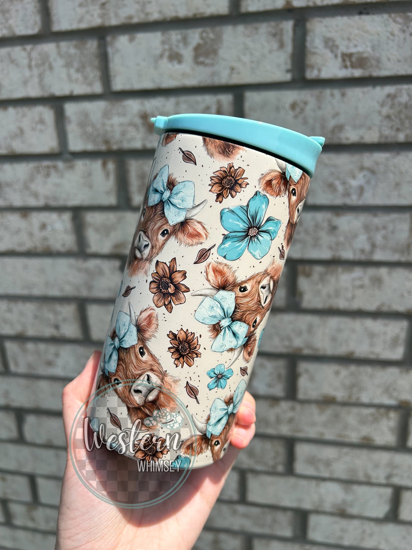 Teal Highland Cow Koozie Cup