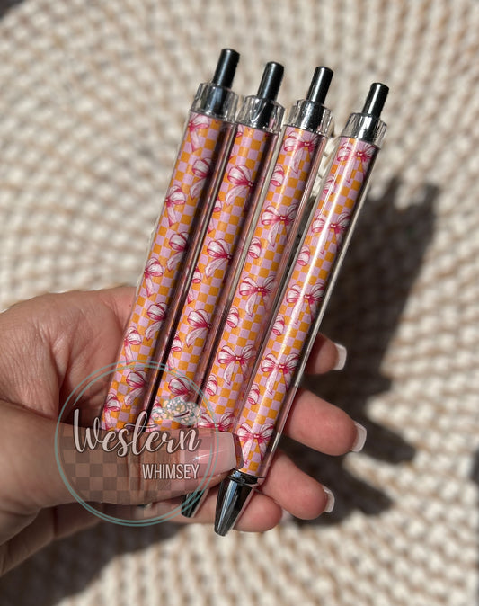 Checkered Bows Printed Pen