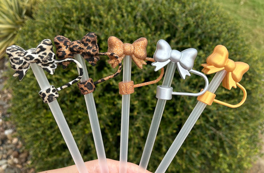 Leopard/Neutral Small Bow Straw Toppers