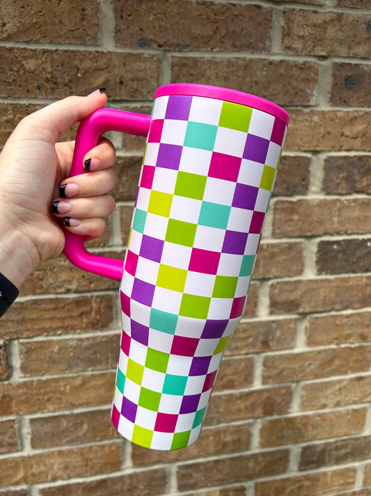 Neon Checkered Tumbler