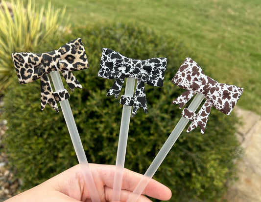 Cow/Leopard Large Bow Straw Toppers