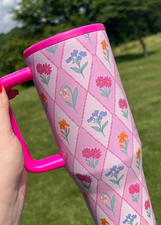 Pink Patchwork Floral Tumbler
