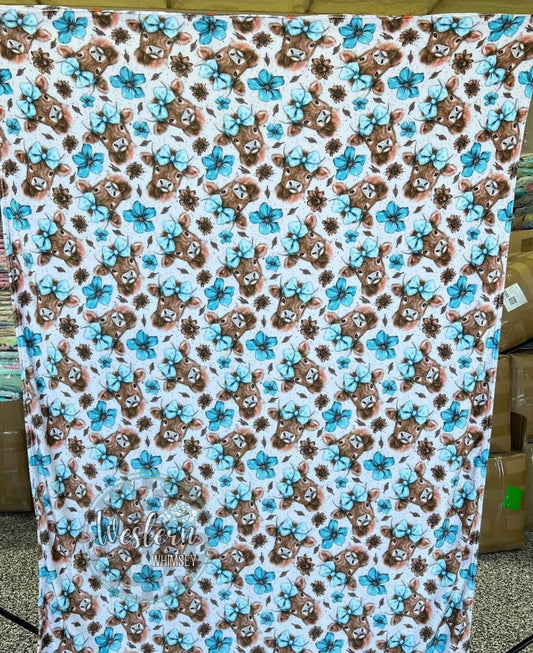Teal Highland Cow Blanket