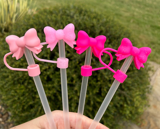 Pink Small Bow Straw Toppers