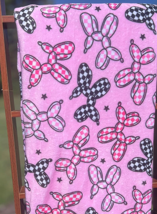 Checkered Balloon Dog Blanket