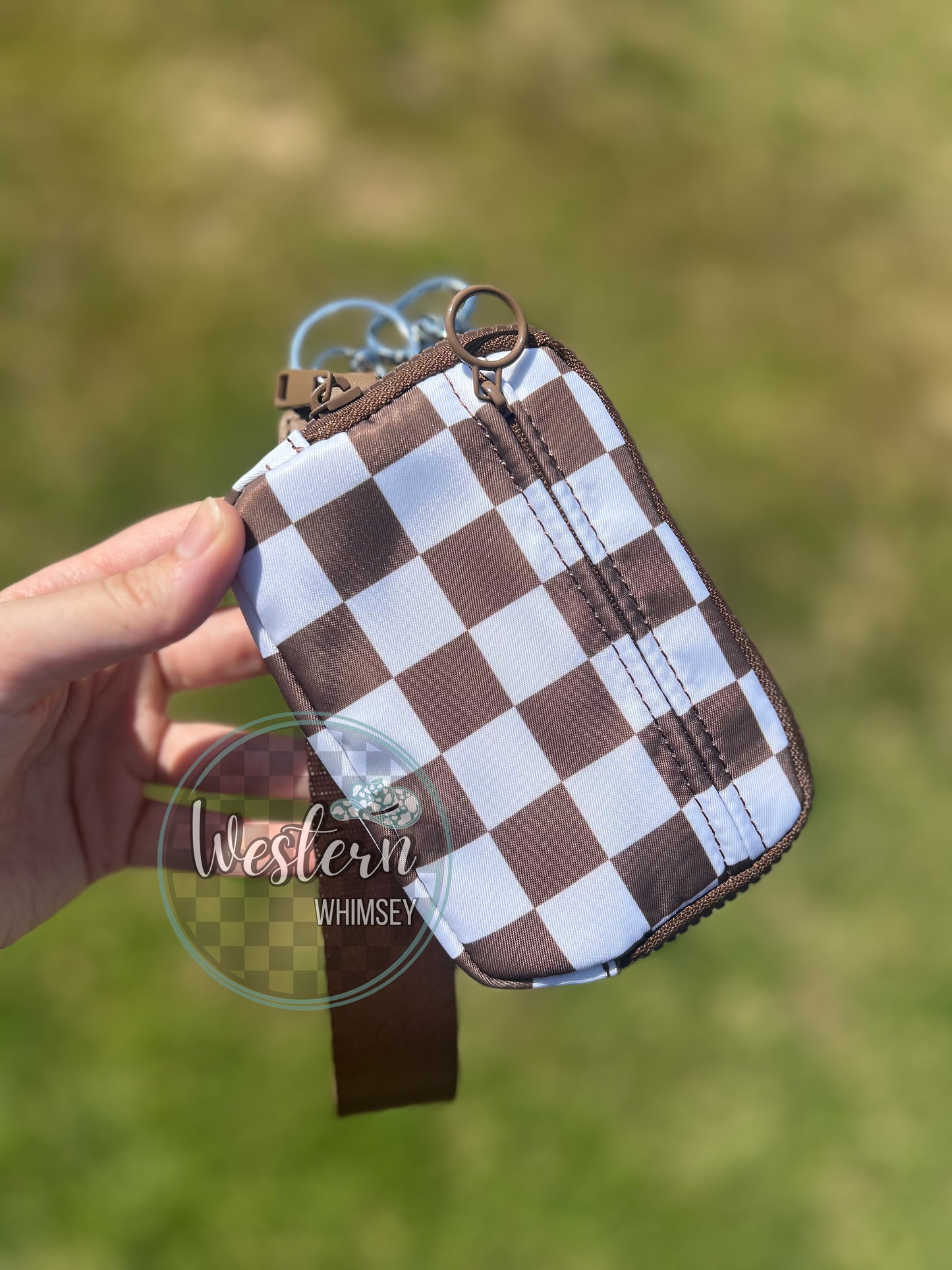 Brown Checkered Wristlet Wallet