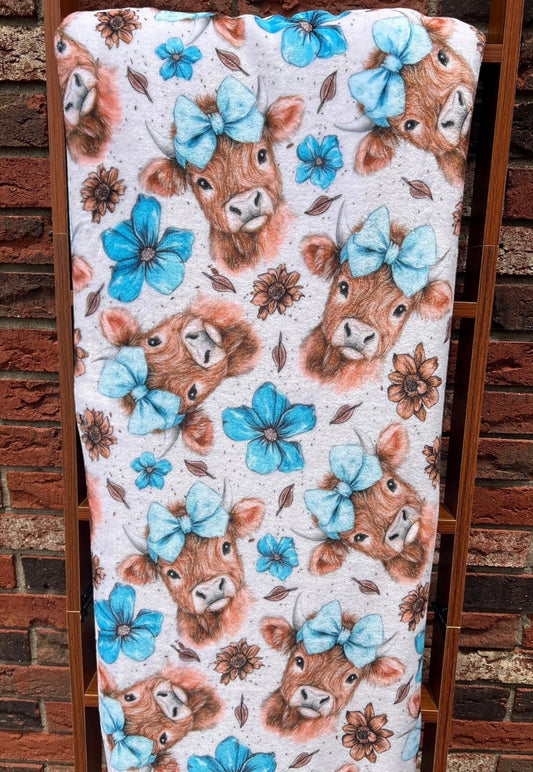 Turquoise Highland Cow Blanket
