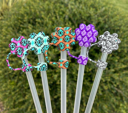 Aztec Flower Straw Toppers